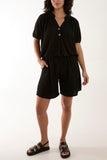 Jade Short Sleeve Buttoned Collar Top & Short For Women ONE SIZE - Dropwear