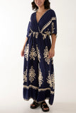 Printed V-Neck Wide Leg Jumpsuit For Women  - Dropwear