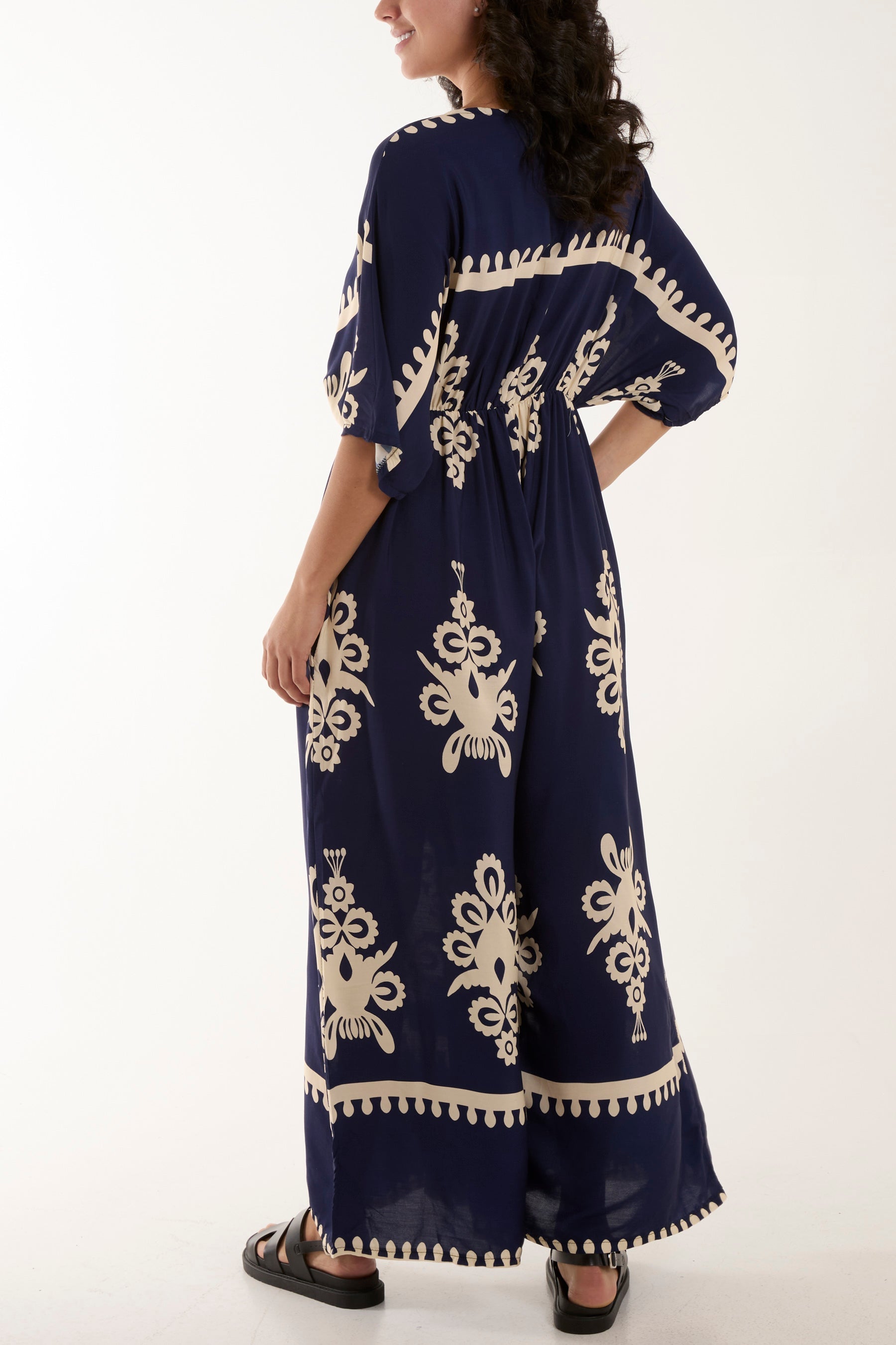 Printed V-Neck Wide Leg Jumpsuit For Women  - Dropwear