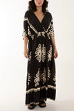 Black Printed V-Neck Wide Leg Jumpsuit For Women ONE SIZE - Dropwear