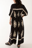 Navy Printed V-Neck Wide Leg Jumpsuit For Women ONE SIZE - Dropwear