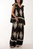 Stone Tie Shoulder Vest & Trouser Printed Co-Ord For Women ONE SIZE - Dropwear