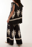 Blue Tie Shoulder Vest & Trouser Printed Co-Ord For Women ONE SIZE - Dropwear
