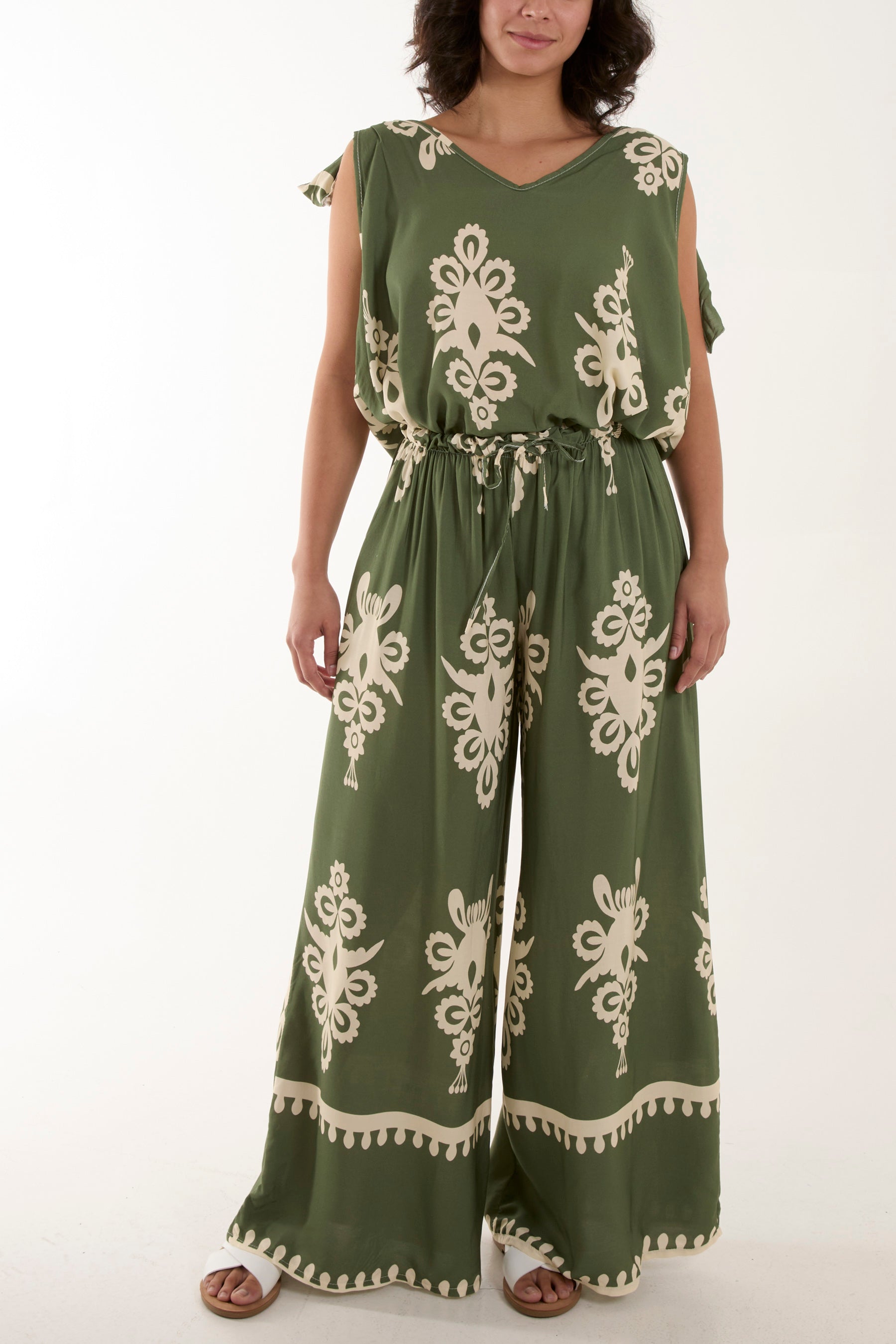 Tie Shoulder Vest & Trouser Printed Co-Ord For Women  - Dropwear
