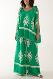 Hot Pink Tie Shoulder Vest & Trouser Printed Co-Ord For Women ONE SIZE - Dropwear
