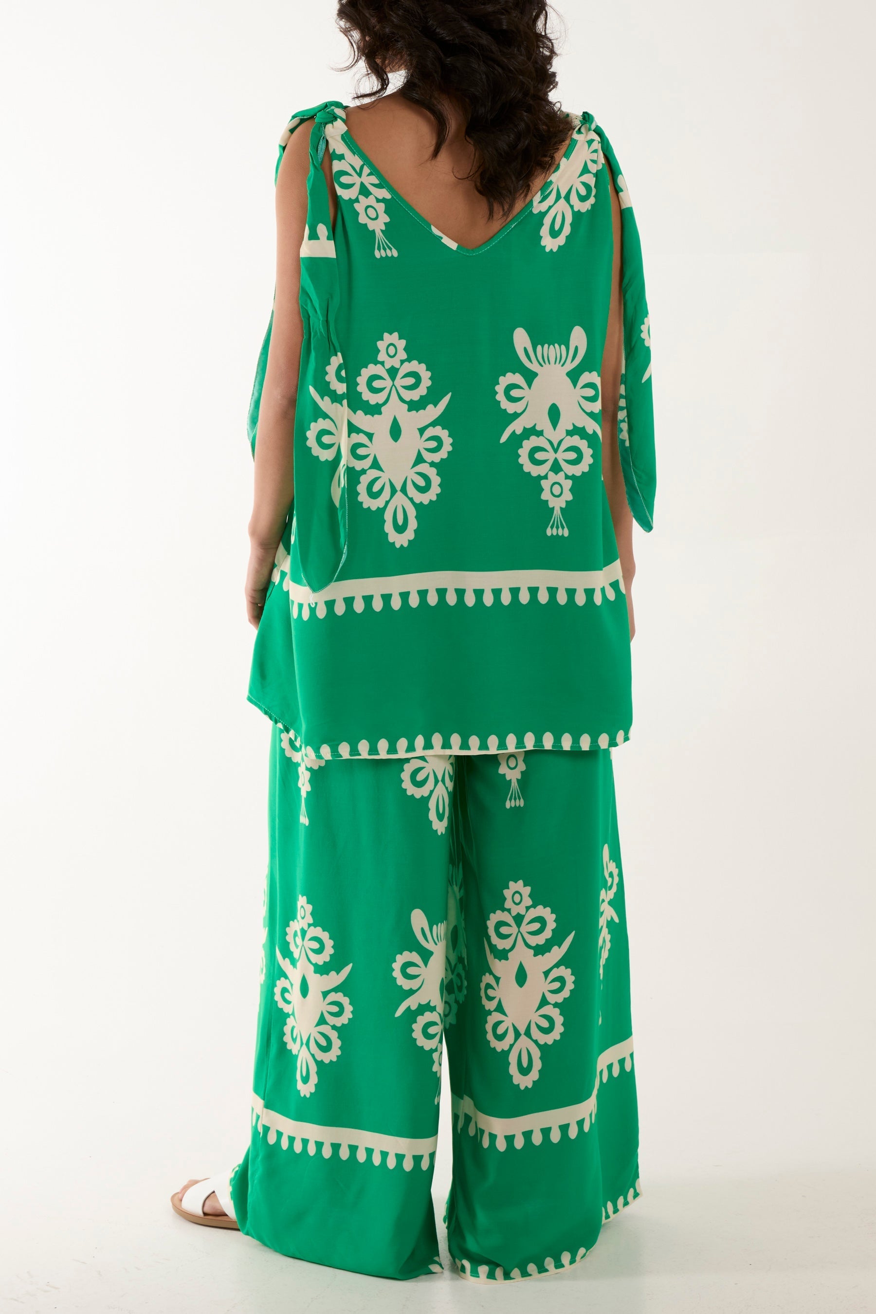 Tie Shoulder Vest & Trouser Printed Co-Ord For Women  - Dropwear