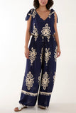 Black Tie Shoulder Vest & Trouser Printed Co-Ord For Women ONE SIZE - Dropwear