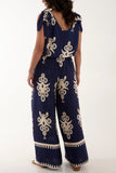 Navy Tie Shoulder Vest & Trouser Printed Co-Ord For Women ONE SIZE - Dropwear