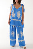 Tie Shoulder Vest & Trouser Printed Co-Ord For Women  - Dropwear
