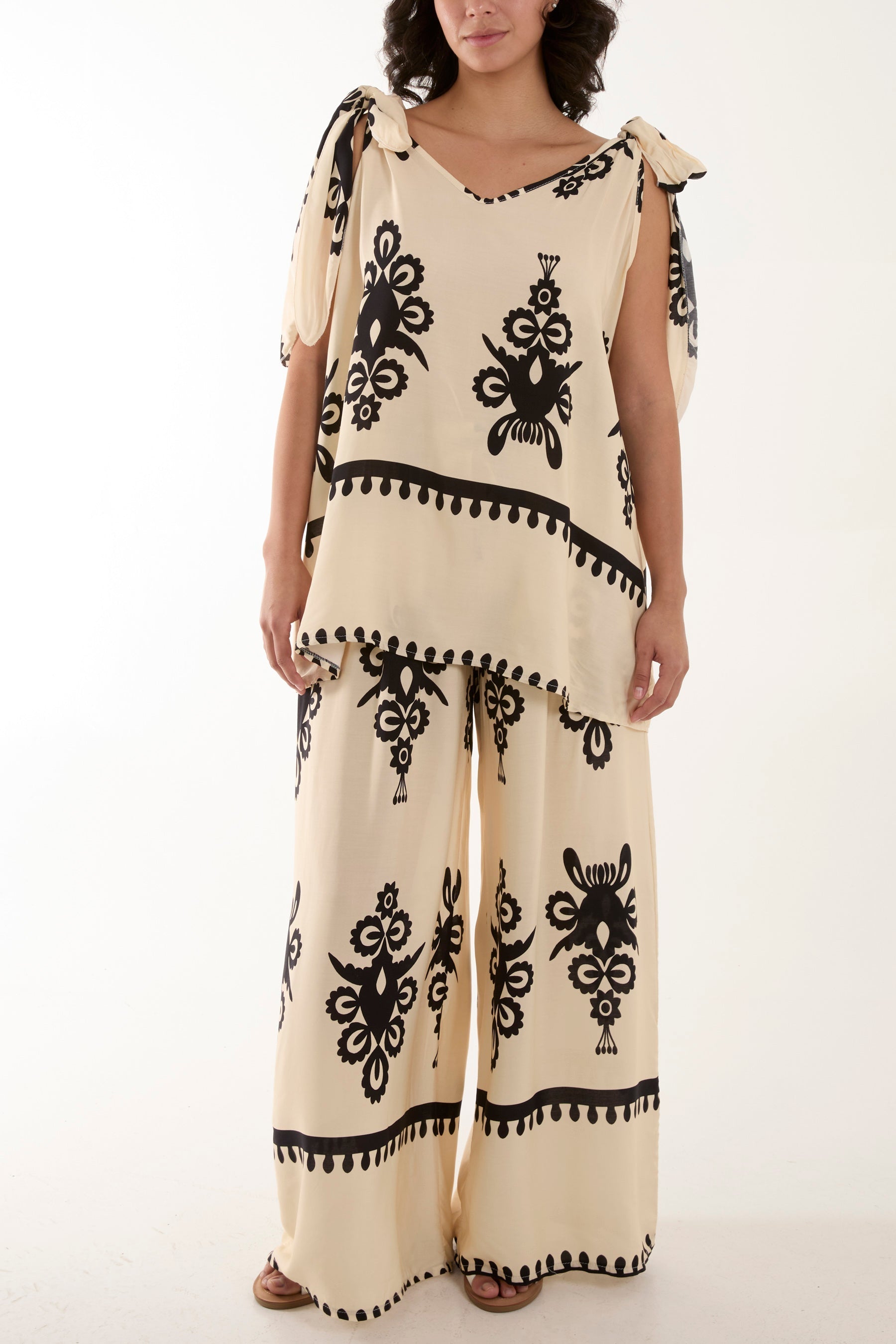 Tie Shoulder Vest & Trouser Printed Co-Ord For Women  - Dropwear
