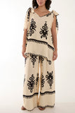 Tie Shoulder Vest & Trouser Printed Co-Ord For Women  - Dropwear