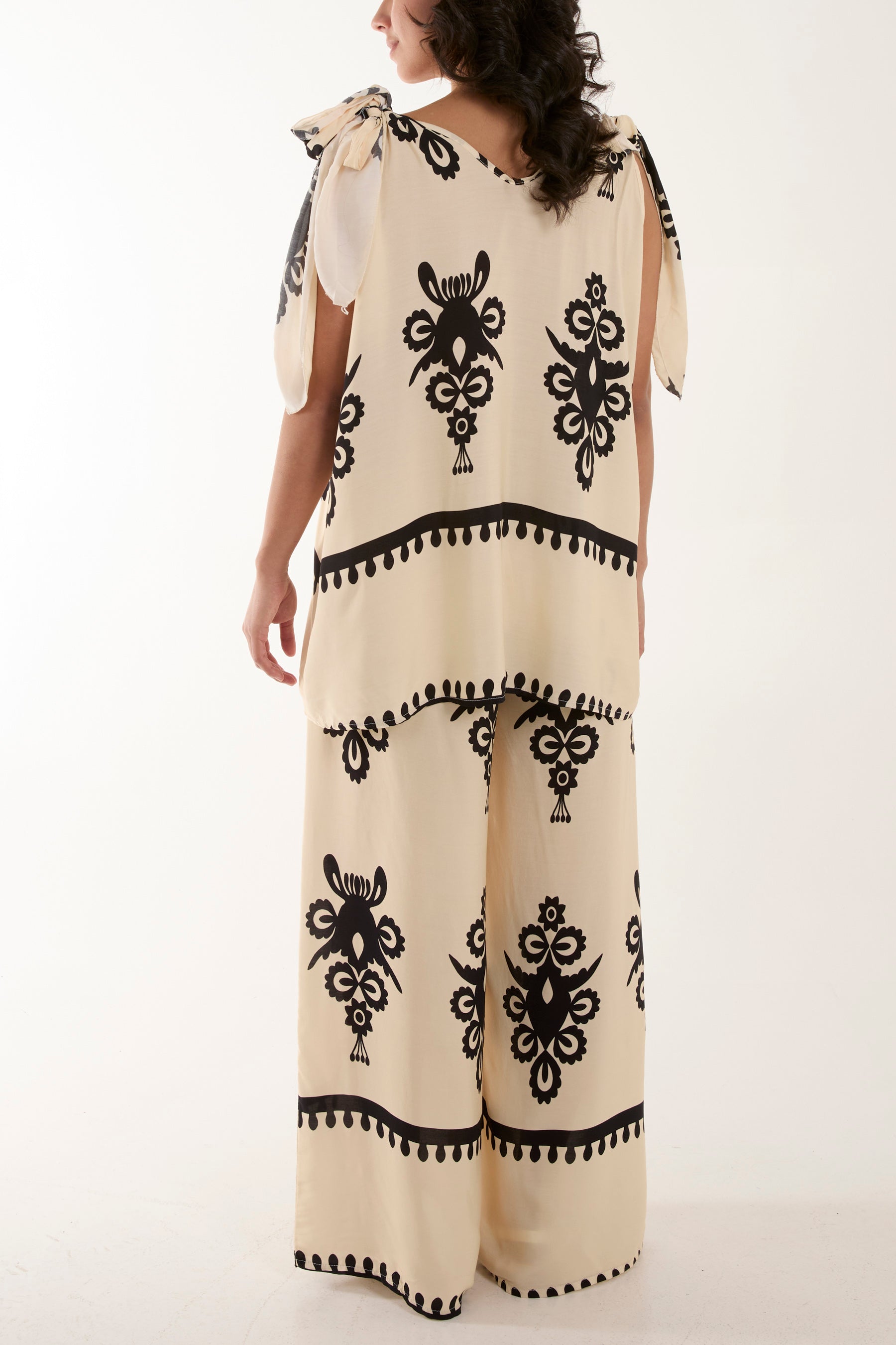 Tie Shoulder Vest & Trouser Printed Co-Ord For Women  - Dropwear