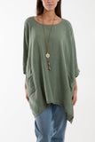Mocha Cotton Mix Necklace Pockets Top For Women ONE SIZE - Dropwear