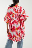 Abstract Tie Dye Frill Hem Plisse Shirt For Women  - Dropwear