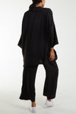 Hot Pink Long Sleeve Shirt & Culottes Co-Ord Set For Women ONE SIZE - Dropwear