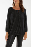 Wine Glitter Bow Blouse For Women ONE SIZE - Dropwear