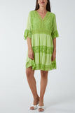 Lime Lace Tiered Smock Dress For Women ONE SIZE - Dropwear
