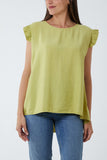 Linen Look Top Back Button For Women  - Dropwear