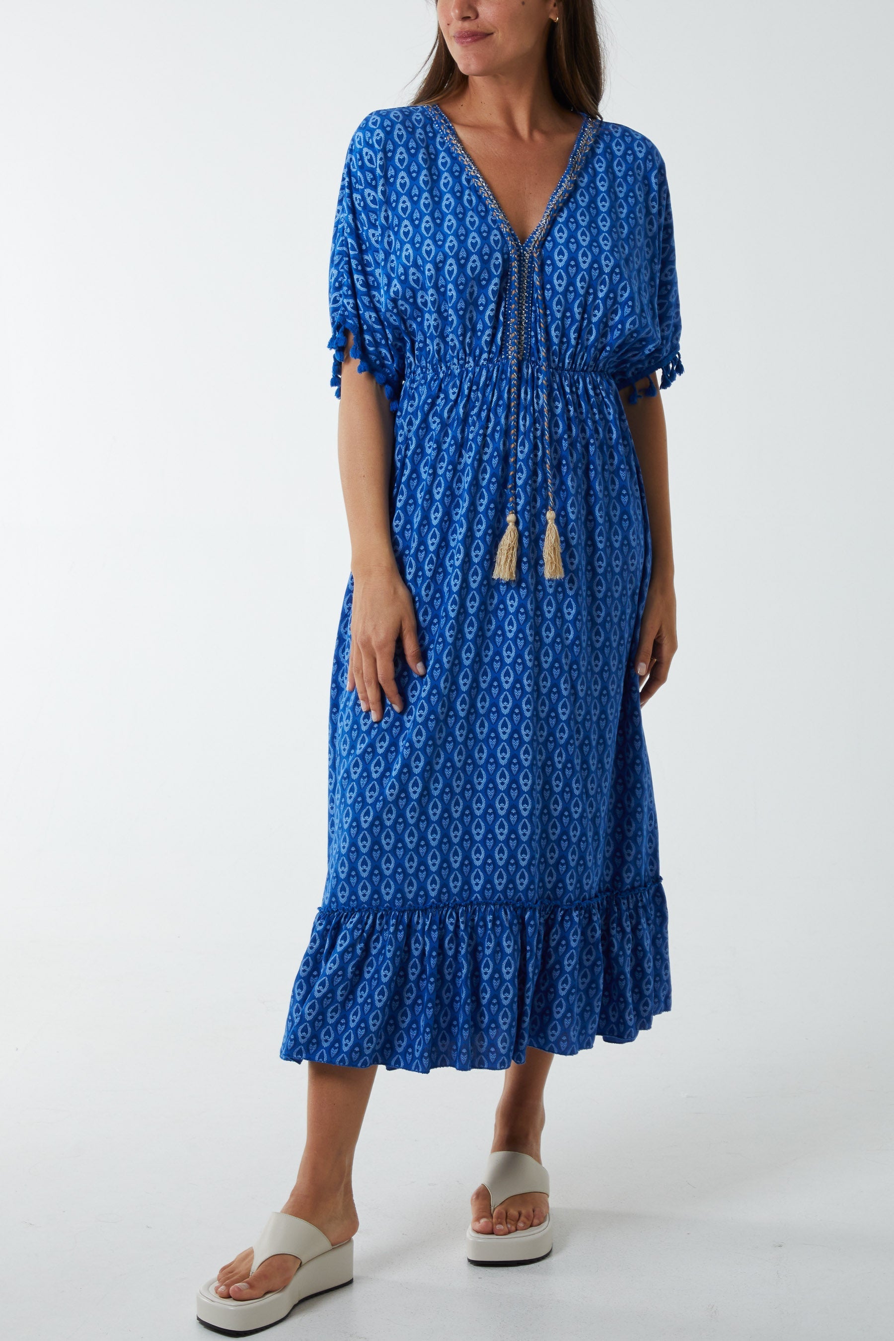 Mosaic Print Tassel Dress For Women  - Dropwear