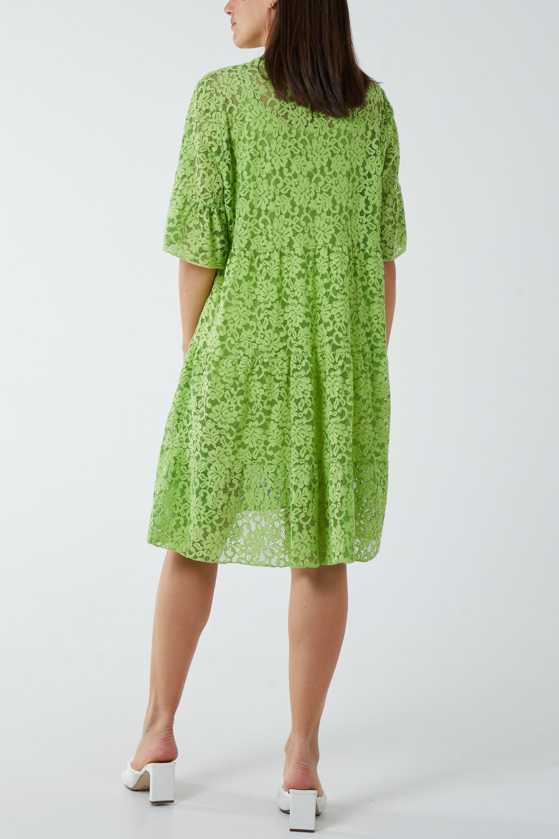 Angel Sleeve Tiered Lace Dress For Women  - Dropwear