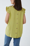Linen Look Top Back Button For Women  - Dropwear