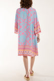 Embroidery V-Neck Printed Tunic Dress For Women  - Dropwear