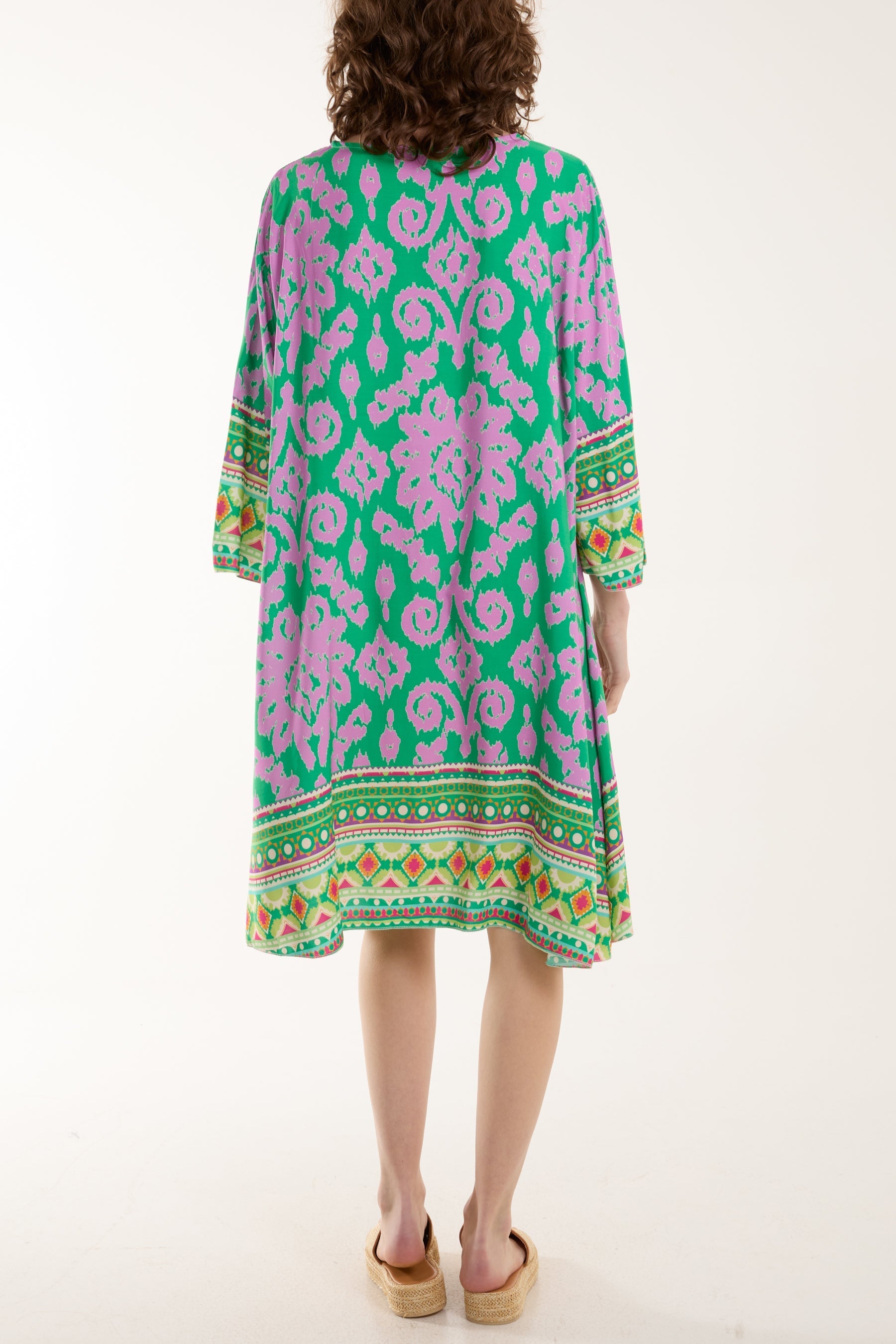 Embroidery V-Neck Printed Tunic Dress For Women  - Dropwear
