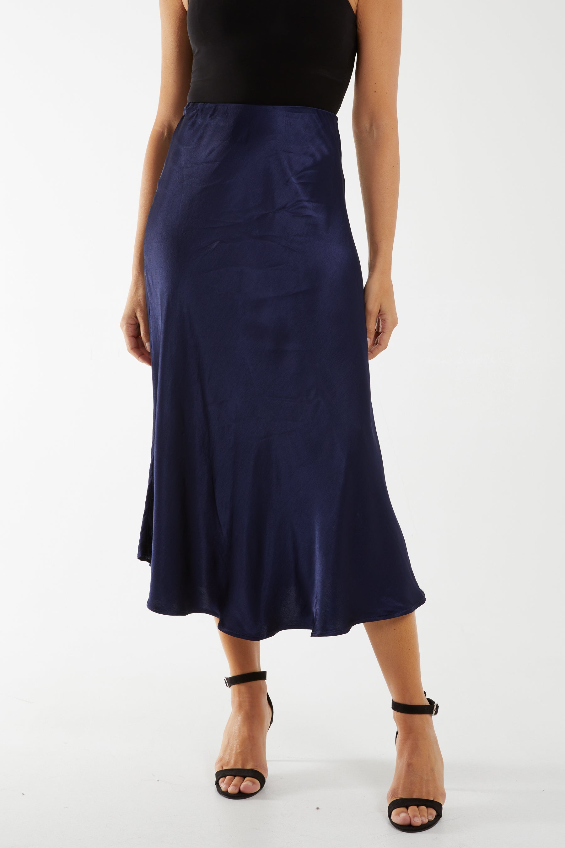 Waistband Satin Midi Skirt For Women  - Dropwear