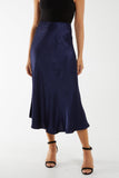 Waistband Satin Midi Skirt For Women  - Dropwear