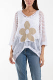 Black V-Neck Daisy Crochet Top For Women ONE SIZE - Dropwear