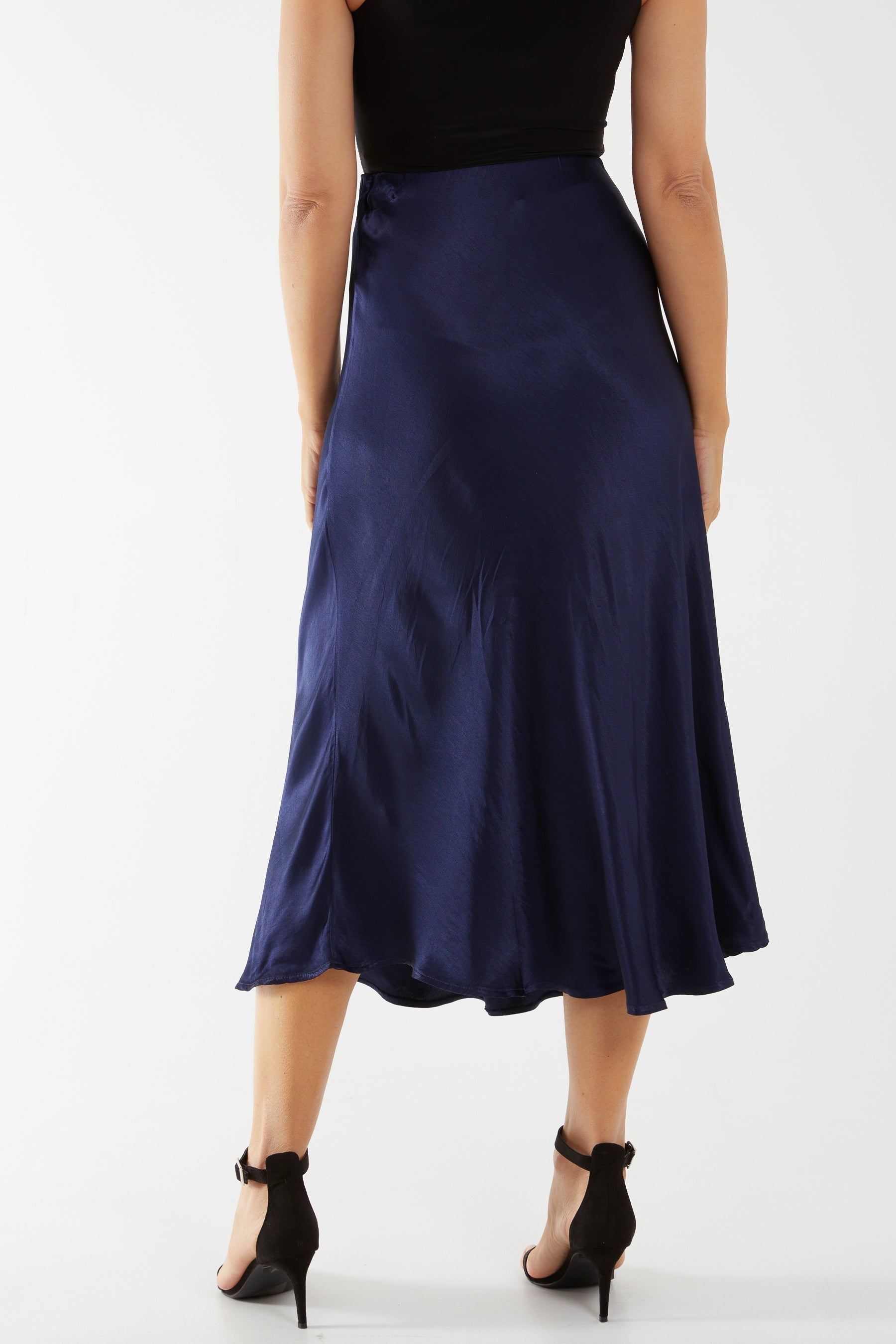 Waistband Satin Midi Skirt For Women  - Dropwear