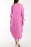 Crinkle Cocoon Midi Dress w/ Pockets For Women  - Dropwear