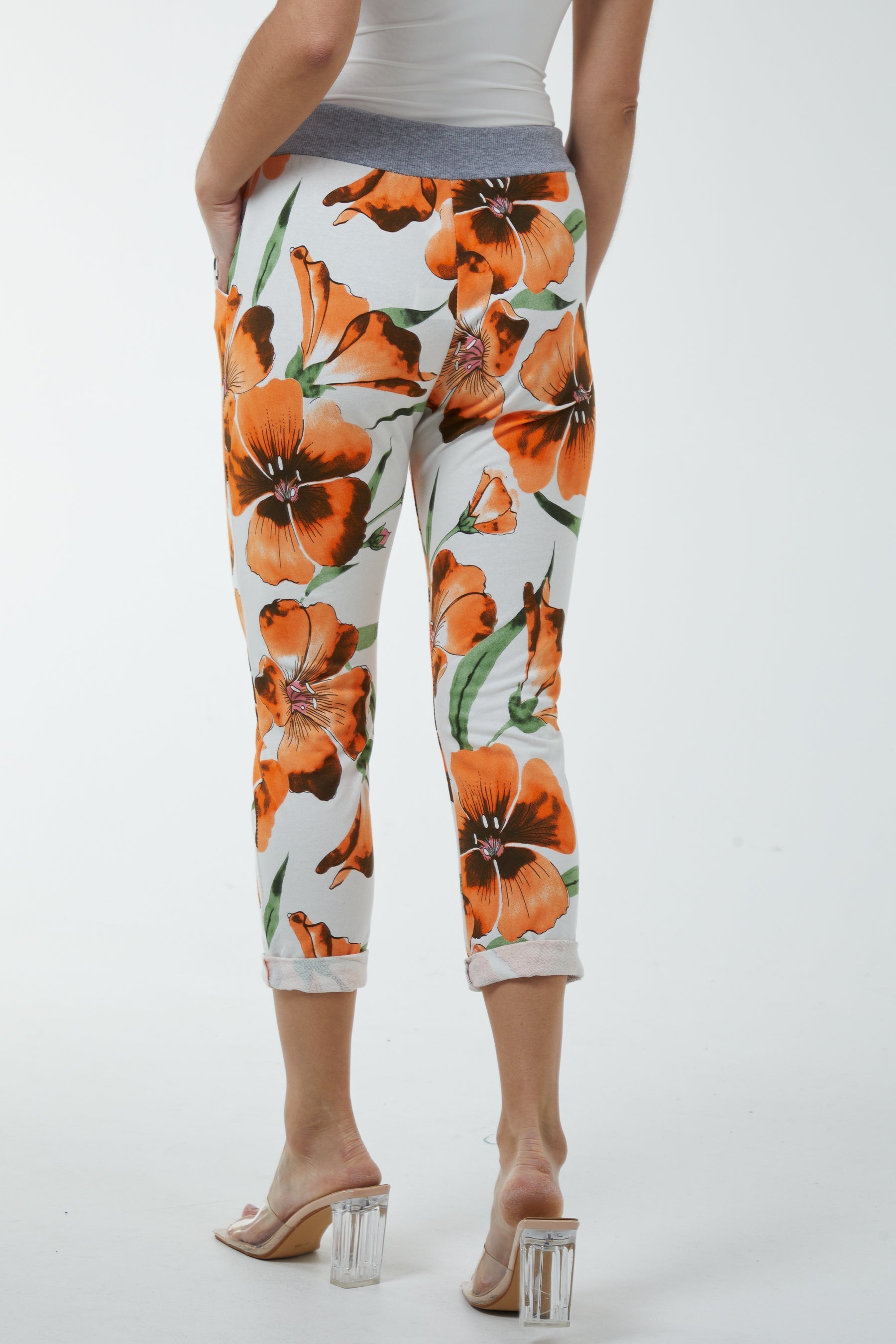 Hawaiian Flower Contrast Waist Trousers For Women  - Dropwear