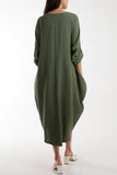 Black Crinkle Cocoon Midi Dress w/ Pockets For Women ONE SIZE - Dropwear