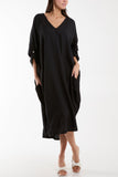Light Blue Crinkle Cocoon Midi Dress w/ Pockets For Women ONE SIZE - Dropwear