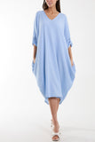 Khaki Crinkle Cocoon Midi Dress w/ Pockets For Women ONE SIZE - Dropwear