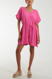 Tie Belt & Button Back Playsuit For Women  - Dropwear