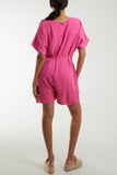 Tie Belt & Button Back Playsuit For Women  - Dropwear