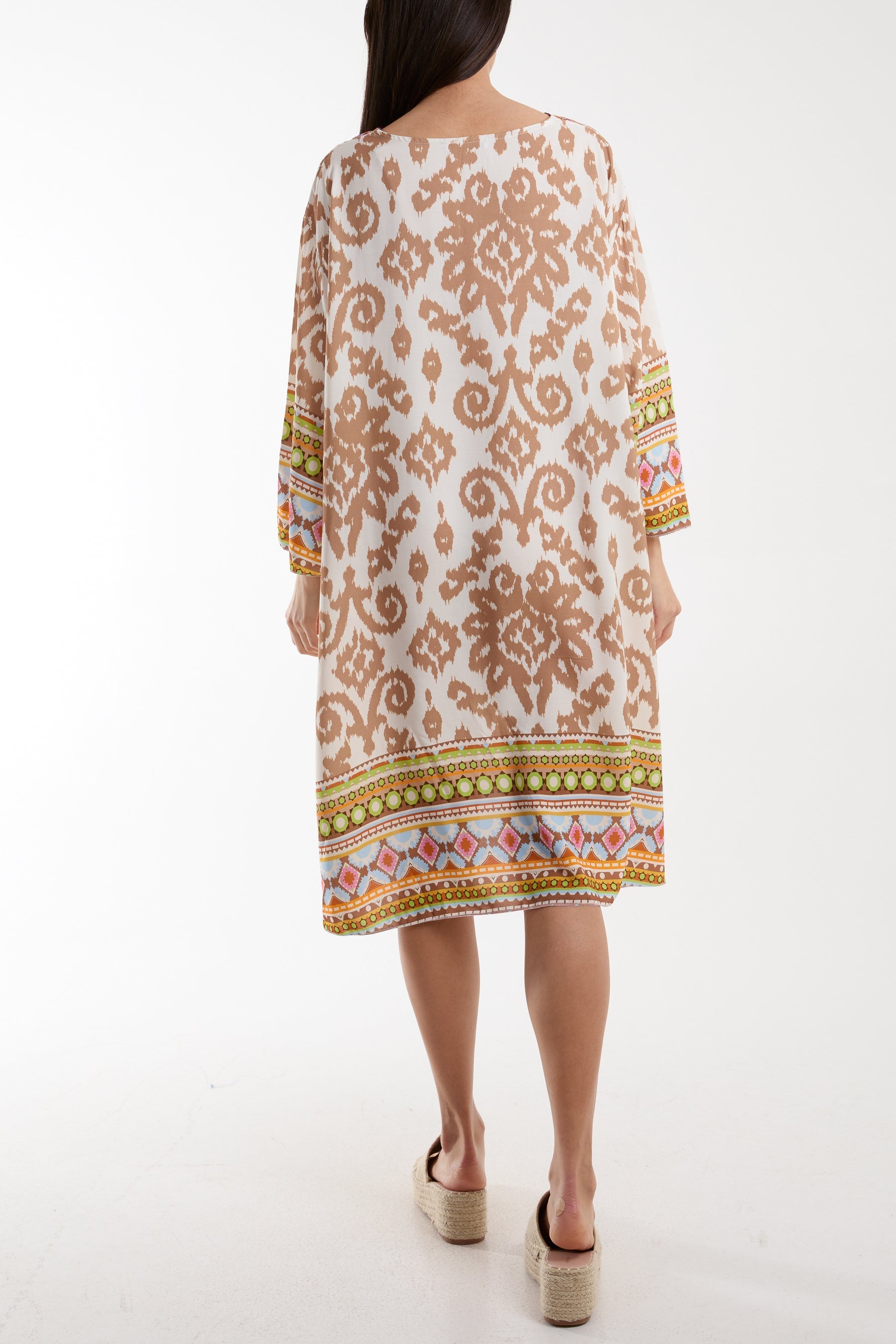 Turquoise Embroidery V-Neck Printed Tunic Dress For Women ONE SIZE - Dropwear