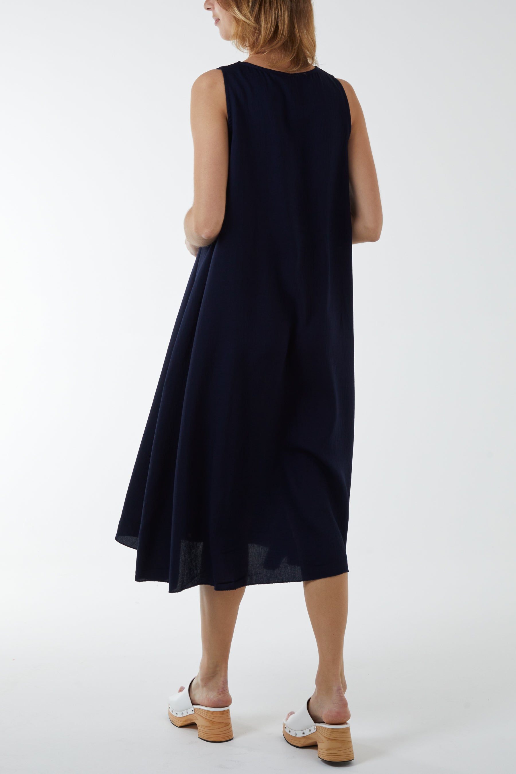 Navy V Neck Sleeveless Dress For Women ONE SIZE - Dropwear