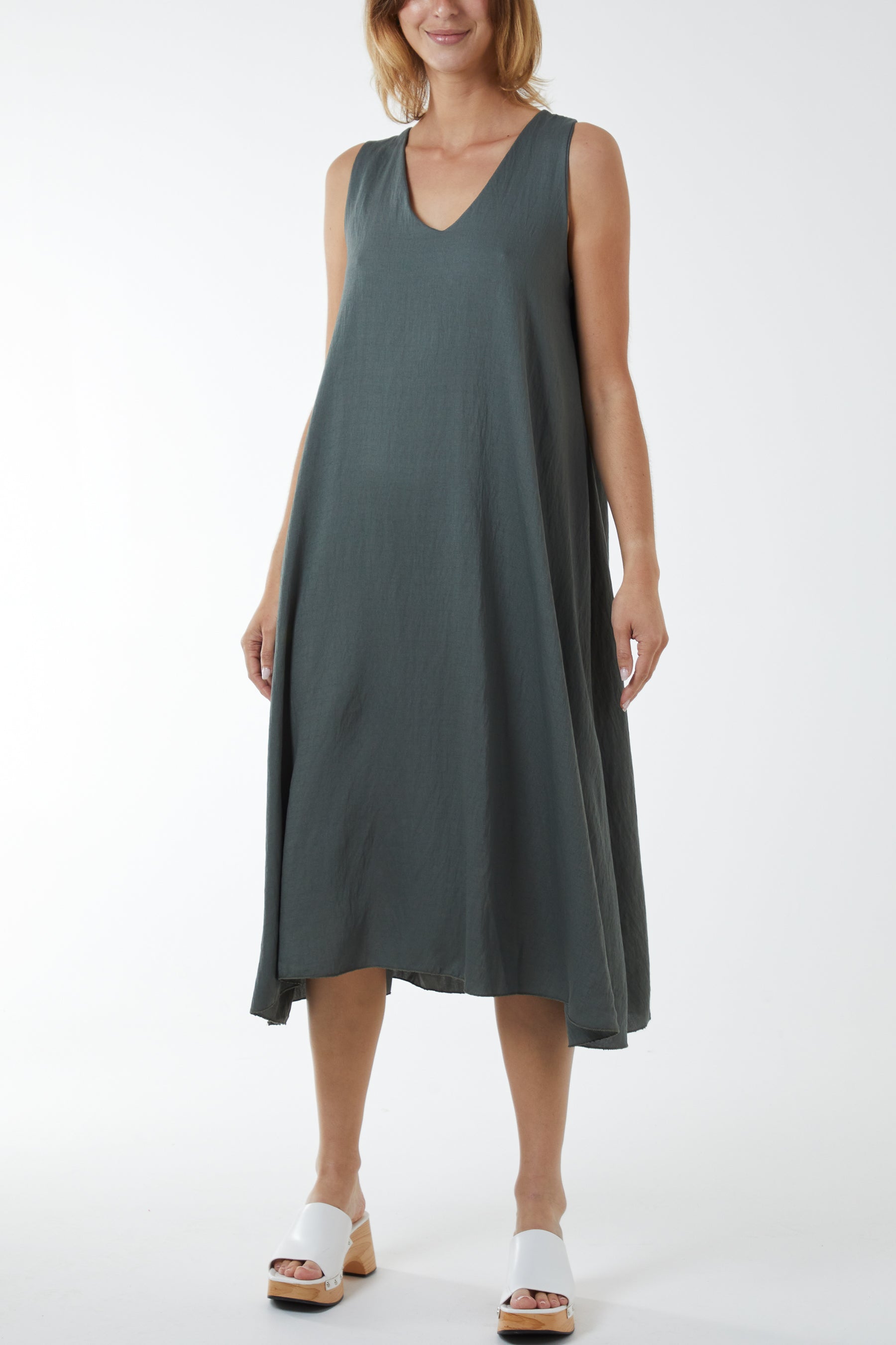 Lime V Neck Sleeveless Dress For Women ONE SIZE - Dropwear