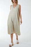 Beige V Neck Sleeveless Dress For Women ONE SIZE - Dropwear