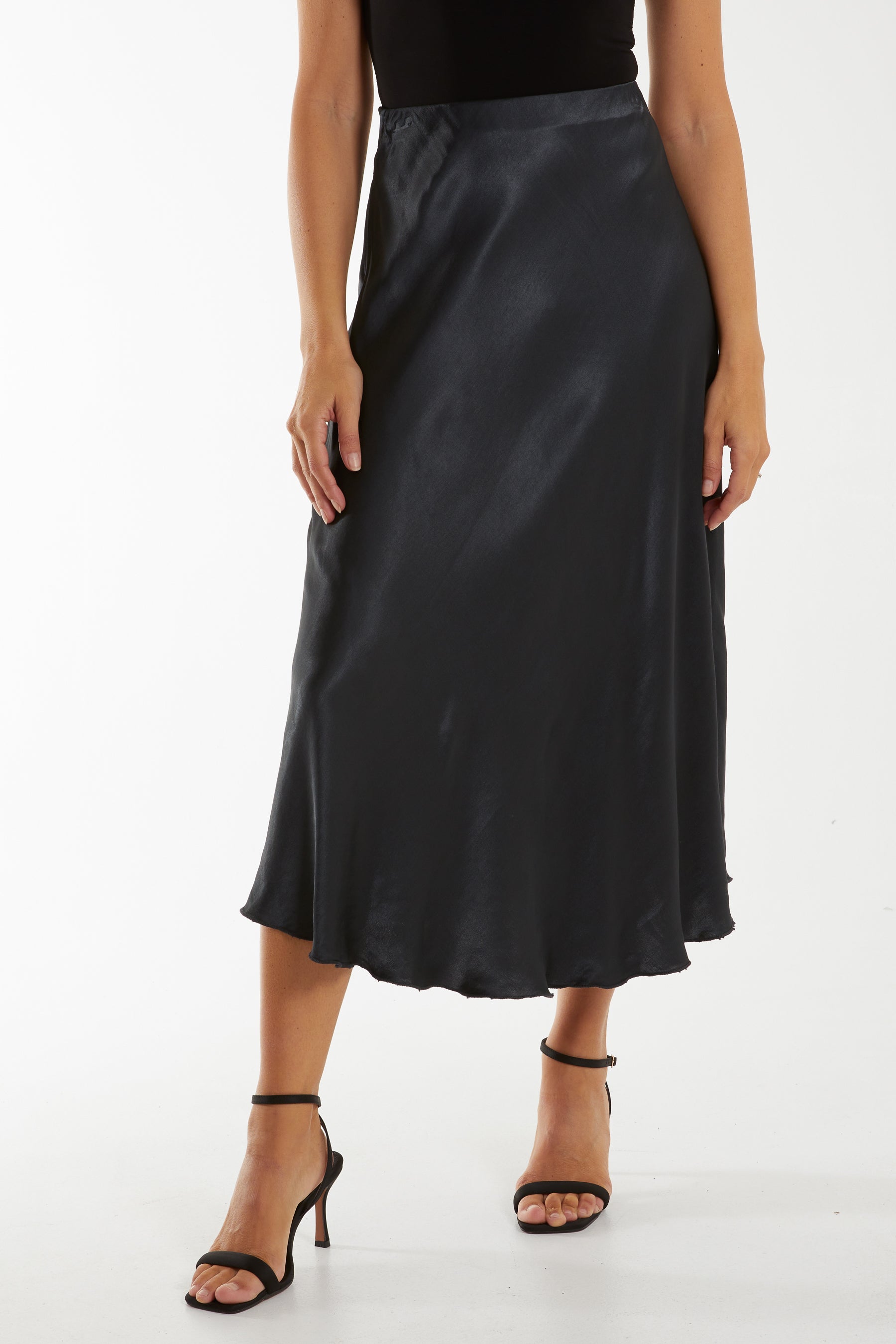 Bottle Green Waistband Satin Midi Skirt For Women ONE SIZE - Dropwear