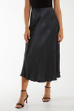 Bottle Green Waistband Satin Midi Skirt For Women ONE SIZE - Dropwear