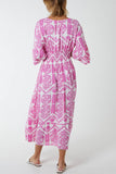 Baroque Floral Shirred Midi Dress For Women  - Dropwear