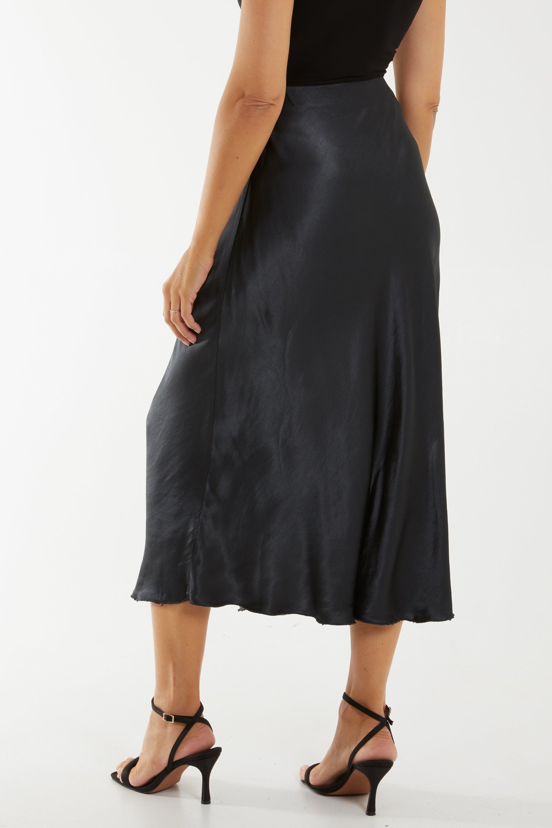 Gold Waistband Satin Midi Skirt For Women ONE SIZE - Dropwear