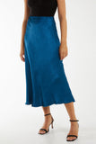 Navy Waistband Satin Midi Skirt For Women ONE SIZE - Dropwear