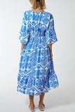 Baroque Floral Shirred Midi Dress For Women  - Dropwear