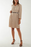 Stone Pleated V-Neck Belted Mini Dress For Women ONE SIZE - Dropwear