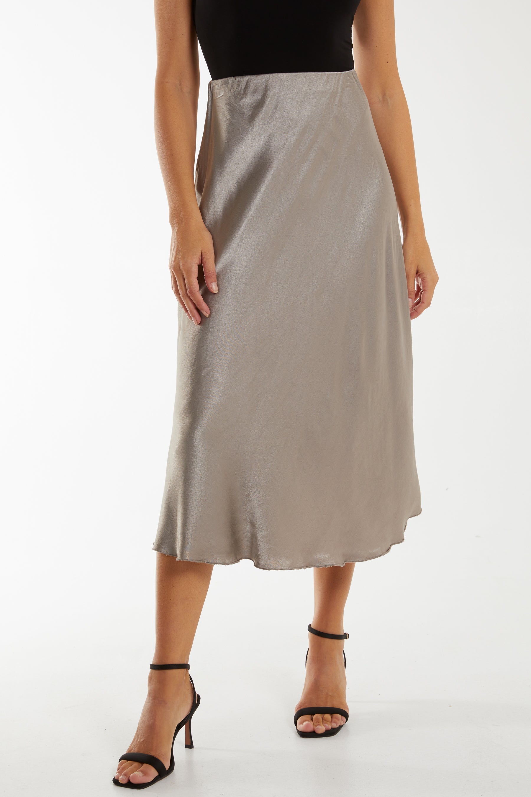 Waistband Satin Midi Skirt For Women  - Dropwear